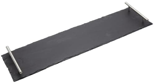 Image of Artesà Tableware, Slate Serving Platter with Brushed Metal Handles, 60 x 15cm, with Gift Box