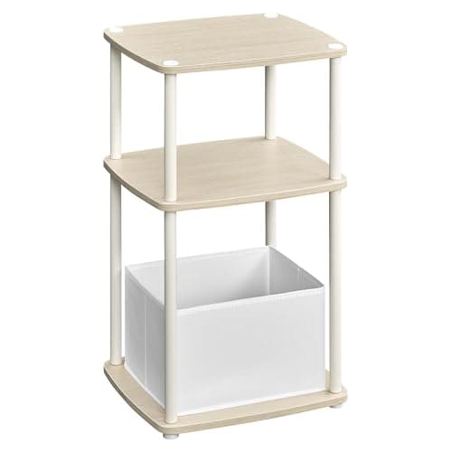 Image of SONGMICS HOME Side Table, Bedside Table, End Table with 3 Storage Shelves, Fabric Basket, for Bedroom, Living Room, Steel Frame, 30 x 34 x 58 cm, Modern, Natural Beige LET286N01