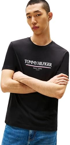 Image of Tommy Hilfiger Men’s Short Sleeve Brand Love Cotton T-Shirt, Black (Black), XS