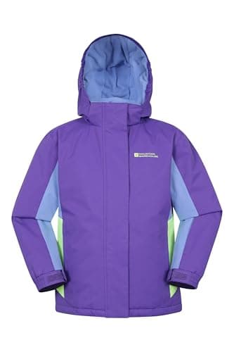 Image of Mountain Warehouse Honey Kids Ski Jacket - Snowproof, Fleece Lined Snow Coat with Hood - Boys and Girls Winter Warm Skiing, Snowboarding & Outdoors Purple Kids Size 9-10 Years