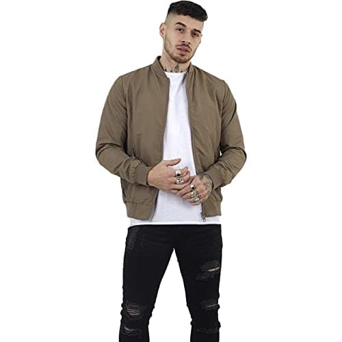 Image of BRAVE SOUL Mens Bomber Jacket Smart Casual Full Zip Up Long Sleeve 100% Polyester Outdoor Jacket for Men, Stone Colour, Size- XL