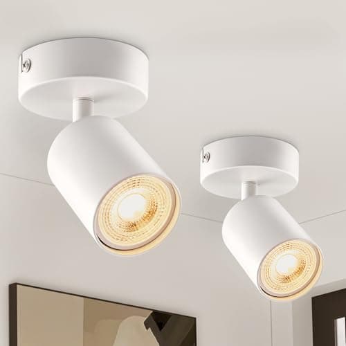 Image of Ledronix Spotlights Ceiling Lights 2 Pack, 1 Spot Ceiling Light Matt White Rotatable Round, GU10 LED Spotlight Modern Metal, Ceiling Spotlight Fitting with GU10 Base for Hallway, Bulb not Included
