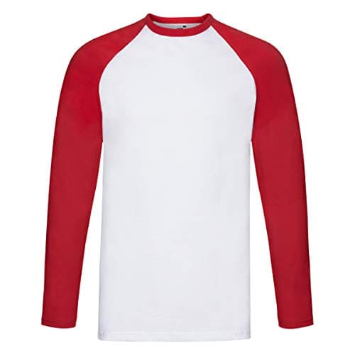 Image of Fruit of the Loom Men's Baseball Classic Long Sleeve T-Shirt, White/Red, Medium