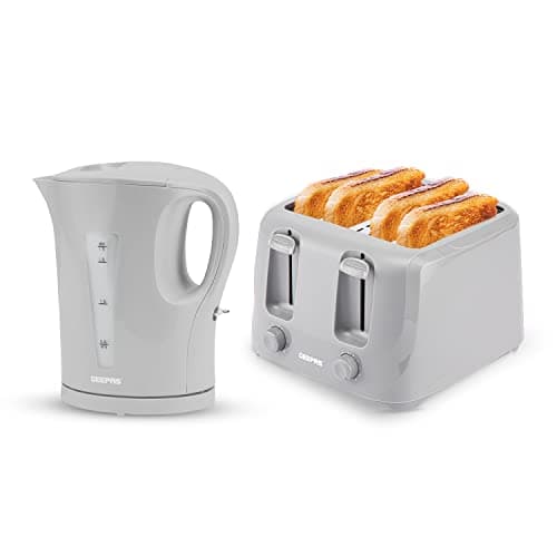 Image of GEEPAS 1.7L Electric Kettle & 4 Slice Bread Toaster Kitchen Combo Set | 2200W Cordless Jug Kettle Auto Shut-Off | 1400W Toastie Machine 6 Browning Level Removable Crumb Tray | 2 Year Warranty, Grey