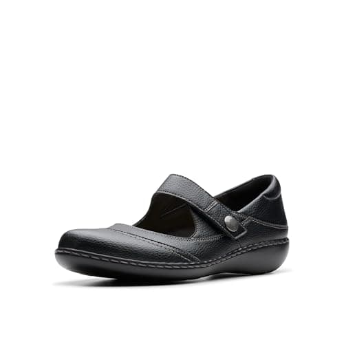 Image of Clarks Women's Ashland Elayne Mary Jane Flat, Black Tumbled, 5.5 UK