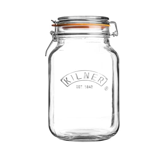 Image of Kilner Square Clip Top Jar 2L (2000ml) Airtight Glass Jar for Pickling Large Vegetables Preserving Whole Fruits and Storing Biscuits Cereals Pasta Dry Foods