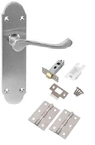 Image of Golden Grace Epsom Design Victorian Scroll Door Handles on Shaped Backplate in Brushed Satin Chrome with Hinges and Latches, 1 Set