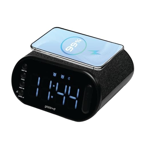 Image of groov e Atlas II - Digital Alarm Clock with FM Radio, USB and Wireless Charging, LED Display, and Dual Alarm - USB or Rechargeable Battery Operated