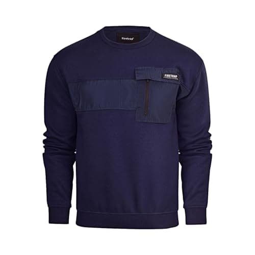 Image of Firetrap Mens Designer Classic Crew Neck Knitted Sweatshirt Jumper Smart Casual Fleece Sweat Top with Zip Chest Pocket Blue S