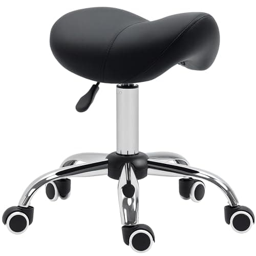 Image of HOMCOM Cosmetic Stool 360° Rotate Height Adjustable Salon Massage Spa Chair Hydraulic Rolling Faux Leather Saddle Stool Mobility, Black
