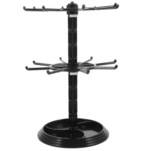 Image of AOKWAWALIY Keychain Display Stand 2 Tier Necklace Holder Black Necklace Rack Rotating Jewelry Display Plastic Counter Jewelry Holder for Malls Dressing Table