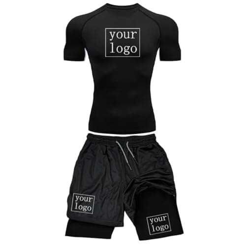 Image of Customized Printed Men's Compression Set Your OWN Logo Gym Top%2BWorkout Shorts Quick Drying Breathble Athletics Rash Guard Suit Color1,L