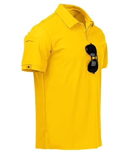 Image of JACKETOWN Men Polo Shirt Short Sleeve Breathable Tennis Shirt Summer Tshirts Men Button Front Polo Shirts for Men Adult Casual Sport Shirt Basic Regular-Fit Golf Shirt(Yellow-L)