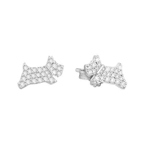 Image of RADLEY Womens Sterling Silver Clear Cubic Zirconia Stone Set Jumping Dog Stud Earrings