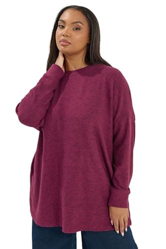 Image of Yours Curve Soft Touch Jumper - Women's - Plus Size Curve Dark Pink