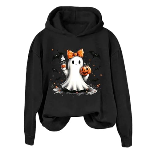 Image of Generisch 2025 Women's Halloween Hoodie, Long Sleeve Lightweight Pullover Sweatshirt with Print, Casual Winter Fashion Tops, Anime Pullover, black, 3XL