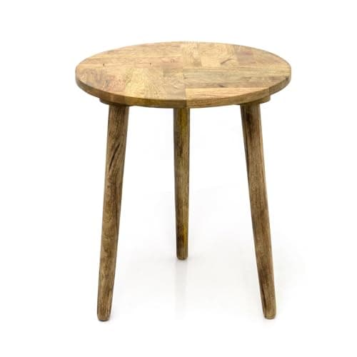 Image of Carousel Home Marquetry Round Table | Mango Wood Herringbone Design Side Table | Wooden Pedestal Table End Table For Living Room - 40x47cm