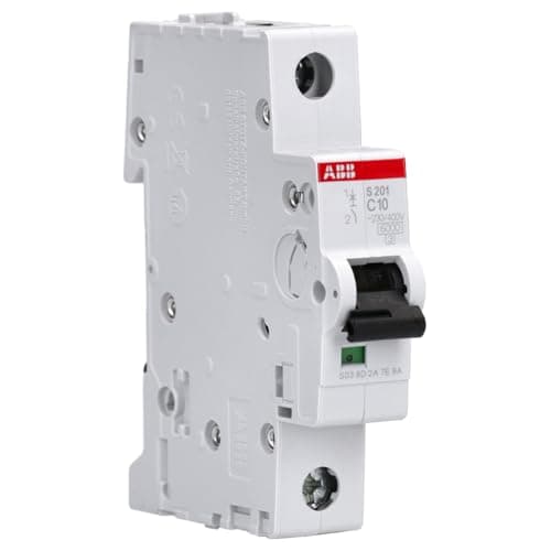Image of ABB S201-C10 Miniature Circuit Breaker, 1 Pole, Type C, 6/10kA Breaking Capacity, 10 Amp Current (2CDS251001R0104)