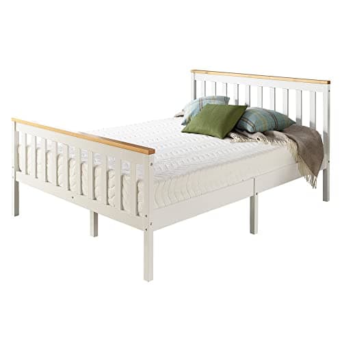 Image of Aspire Beds Atlantic Solid Wood White Shaker Bed Frame with Natural Wood Highlights (UK King (150 x 200 cm))