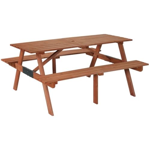 Image of BIRCHTREE Outdoor Wooden Picnic BBQ Rectangular Table Bench Garden Patio Deck Pub Chair 4 Seats Garden Patio Home Park Furniture Fir Wood Brown New