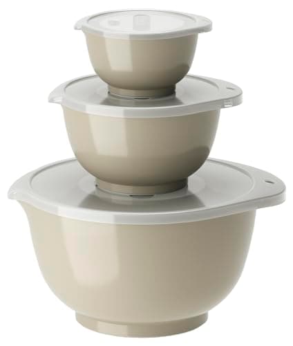 Image of Rosti Margrethe Mixing Bowl Set – 6-Piece Set with 3 Bowls and 3 Lids, Microwave and Dishwasher Safe, Recyclable Plastic, 0,25, 0,75 and 3 Litres, Humus