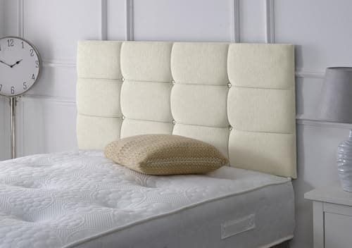 Image of Serenity Headboards Divan Bed Headboard Roma Chenille 20" Height Padded Cubed Headboard (Ivory, 4ft6 Double)