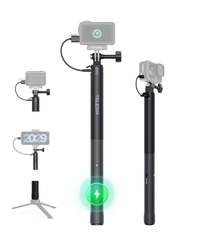 Image of TELESIN 40.16" Rechargeable Selfie Stick Extension Monopod Charging Handle 5000mAh Battery Charger Station for Go Pro Insta360 DJI Cameras/iPhone Android Phone Charging Pole(No phone holder included)