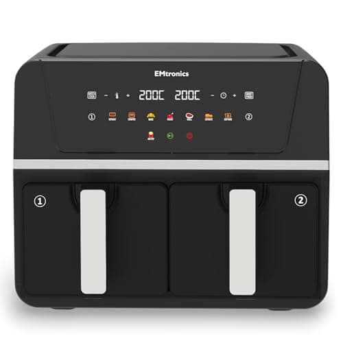 Image of EMtronics 9L Dual Zone Air Fryer 2400W Family Size, 8 Preset Cooking Mode, Match Cook & Smart Finish Functions, 9 Litre - Black