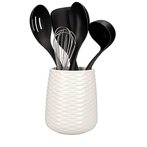 Image of KitchenAid 6 Piece Utensil Set and Holder, Non-Stick and Dishwasher Safe Kitchen Utensil Set, Cooking Tools with Storage Crock