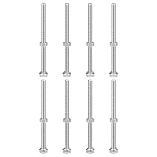 Image of sourcing map M8 x 130mm Hex Head Screws Bolts, Nuts, Flat & Lock Washers Kits, 304 Stainless Steel Fully Thread Hexagon Bolts 8 Sets
