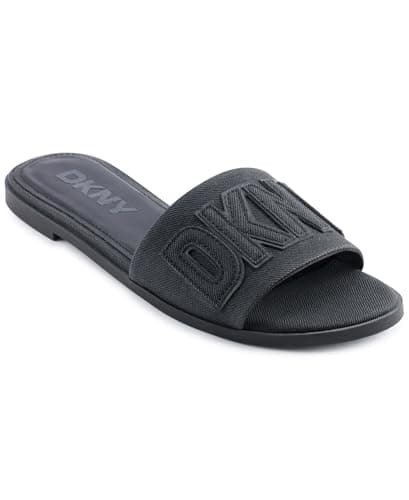 Image of DKNY Womens Willow - Slide Everyday Cushioned Insole Footwear Flat Sandal, Black, 6.5 UK