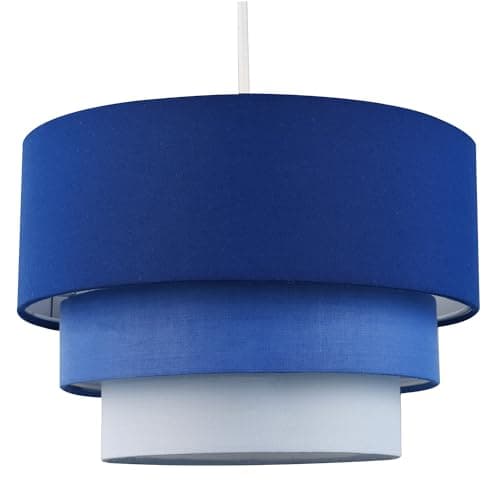 Image of Contemporary Round Triple Tier Midnight Navy Blue Cotton Fabric Designer Pendant Lighting Shade | 60w Maximum | Modern Style | 30cm Diameter by Happy Homewares