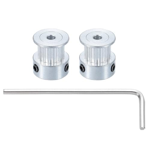 Image of sourcing map 2 Pcs Aluminum 16 Teeth 3mm Bore 6mm Width Timing Belt Pulley Wheel Idler Pulley Synchronous Wheels Gear Part with Wrench for 3D Printer, Silver