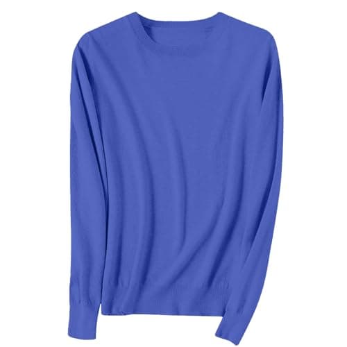 Image of Women's Sweatshirts, Women's Jumpers Long Sleeve Lightweight Knitted Pullover Crewneck Elegant Oversized Comfy Solid Color Sweaters XXL Dark Blue