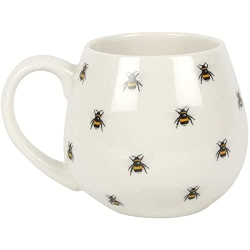 Image of Elegant Multicolor Ceramic Rounded Bee Print Mug - 9cm x 12cm (1 Pc.) - Unique Design - Perfect For Everyday Use