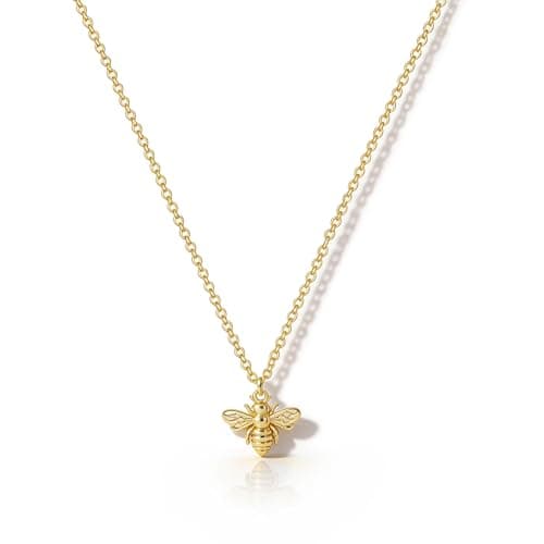 Image of HANLI Gold Necklaces for Women – 14K Gold Plated Bee Pendant Necklace Trendy Simple Minimalist Everyday Jewelry