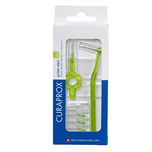 Image of Curaprox CPS 011 Prime Start Interdental Brush Set | Starter Set with 5 Brushes |2 Different Holders | Green | 1.1 mm Diameter | 5 mm Effectiveness | Made in Switzerland