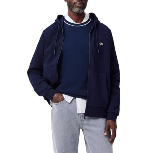 Image of Lacoste Men's Zip-Up Hoodie Fleece Jacket, Marine, L
