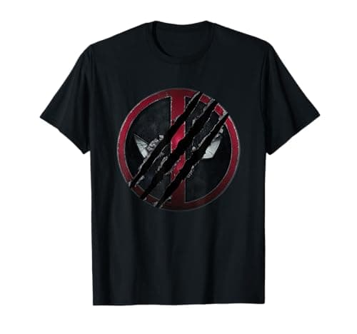 Image of Marvel Deadpool & Wolverine Distressed Slashed Movie Logo T-Shirt