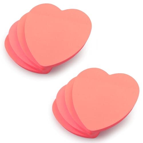 Image of Evergreen Goods 8 Pads Heart Shaped Sticky Notes Neon Peach Colour 100 Sheets per Pad 3"x3" Removable Adhesive Sticky Notes for Office School Home Valentines Gift for Couples