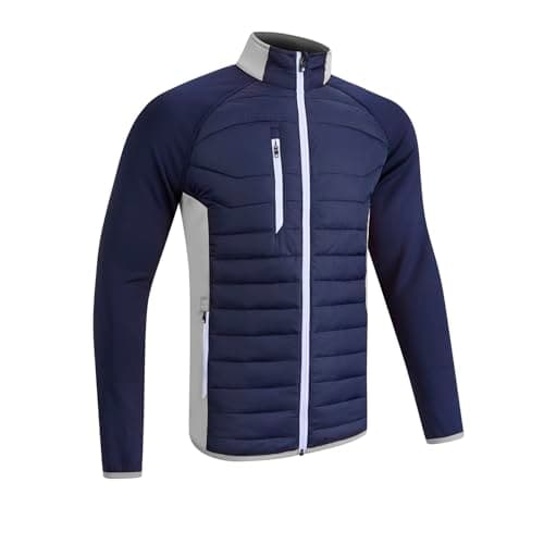 Image of Sunderland Mens SUNMC83 Zip Front Padded Stretch Panel and Sleeves Performance Golf Jacket Navy/Silver/White M