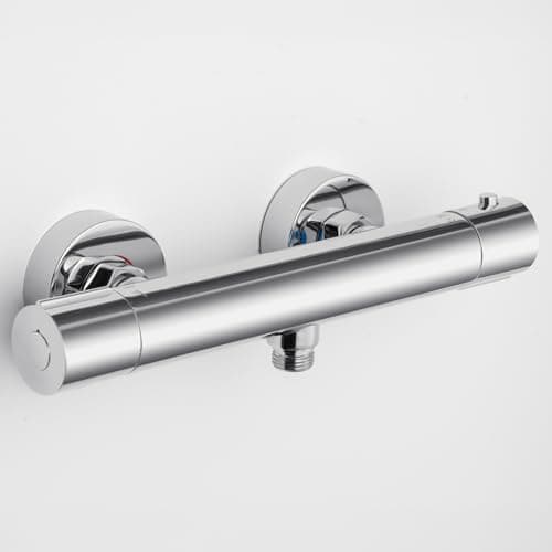 Image of DERW Thermostatic Shower Mixer Valve: Wall Mounted Thermostatic Showers Tap for Bathroom - Chrome Thermostat Single Outlet Shower Mixer Bar - Control Handles Cold and Hot Showers Faucet Replacement