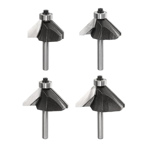 Image of sourcing map 4pcs 45 Degree Chamfer Router Bit Set 1/4 Inch Shank 5/8" 3/4" 7/8" 1" Cutting Edge Carbide Tip with Bearing for Woodworking Milling Cutter Tool, Black
