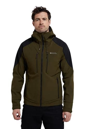 Image of Mountain Warehouse Radius Mens Softshell Jacket - Water Resistant, Breathable, Adjustable Rain Jacket - Best for Spring Summer, Walking, Hiking & Outdoors Khaki XL
