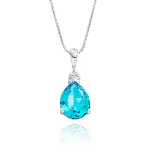 Image of ANAKAO 9ct White Gold Necklace for Women with a Blue Topaz Gemstone and Diamonds, Blue Topaz Pendant Necklace For Women with a 2.55 ct Pear-Shaped Blue Topaz and 0.05 ct Diamonds, with 18 Inch Chain