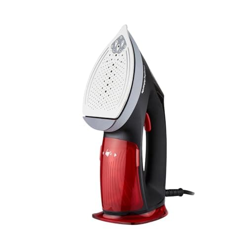 Image of Morphy Richards Turbo Steam 2-in-1 Garment Steamer & Travel Iron, Eco & Boost Mode, 35g Output, Vertical & Horizontal,Curtains, Upholstery, Bedding, Kills Bacteria & Odours,1800W, Red/Black,361001