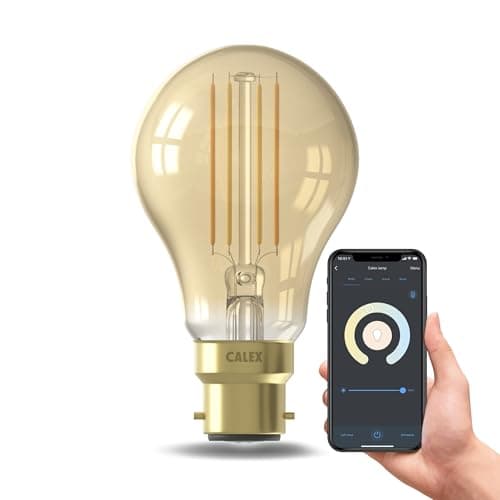 Image of CALEX - Smart Filament Bulb B22 Bayonet, WiFi LED A60 Bulb, Warm White Light, Gold, App and Works with Amazon Alexa and Google Home, 7W