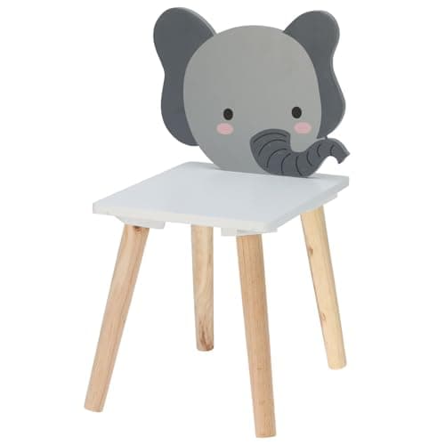 Image of Carousel Home Children’s Wooden Elephant Chair | Small Square Wooden Animal Stool for Kids | Childs Bedroom Nursery Furniture - 24x29.5x52cm