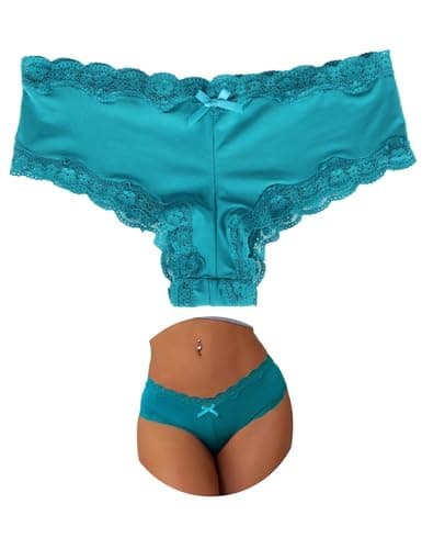 Image of ohmydear Women's Brazilian Knickers Cotton Gusset Lace Satin Panties Sexy Ladies Pants Stretchy Boxers Underwear Smooth Bikini Briefs Plus Size UK 8-10, Green