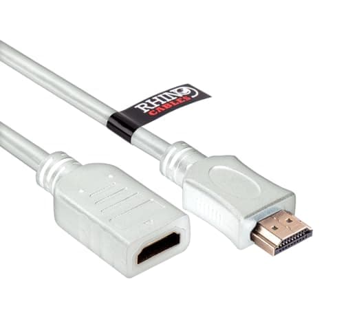 Image of rhinocables Ultra-Clear HDMI Extension Lead – Male-to-Female Cable for TVs, Monitors, Projectors & Streaming Accessories | High-Speed 4K@60Hz, ARC, Ethernet & 3D with Gold Tips (White, 1m)
